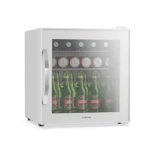Klarstein Beersafe chladnička na nápoje so zrkadlovými sklenenými dverami | 44 x 48 cm | 85 W | 47 litrov | Biela