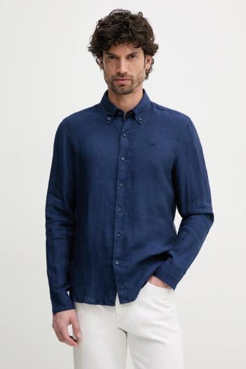 Ľanová košeľa Michael Kors tmavomodrá farba, slim, s golierom button-down