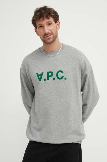 Bavlnená mikina A.P.C. Sweat Eliot pánska, šedá farba, s potlačou, COFDX.H27836.PLB