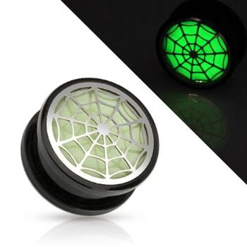 Akrylový tunel plug do ucha, čierna farba, pavučina žiariaca v tme - Hrúbka: 6 mm 