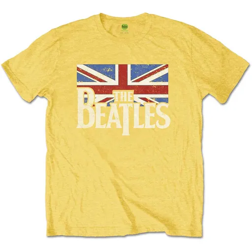 The Beatles tričko The Beatles tričko Drop T Logo & Vintage Flag Kids Yellow Žltá 9 – 10 rokov