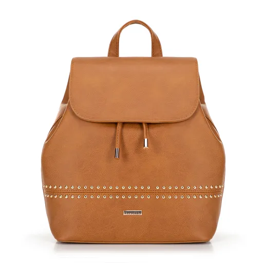 Dámsky ruksak z imitácie kože s cvokmi hnedý 100-4Y-211-5