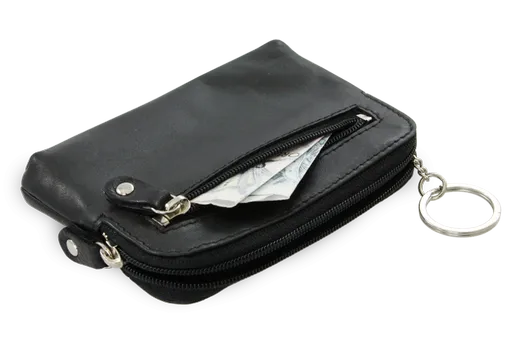 Väčšia čierna kožená dvojzipsová kľúčenka 619-8104-60