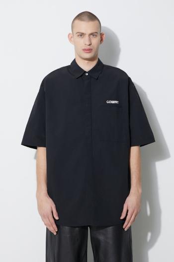 Košeľa Marcelo Burlon Logo Nylon Over Shirt pánska, čierna farba, voľný strih, s klasickým golierom, CMGG005S24FAB0011001