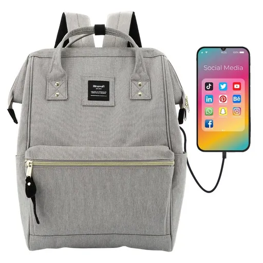 Dámsky sivý priestranný ruksak s USB a priehradkou na notebook - Himawari