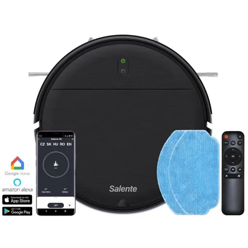 Salente R2, robotický vysávač, stieranie vodou, nabíjacia stanica, čierny