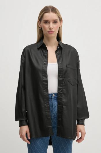 Košeľa Pepe Jeans OVERSHIRT dámska, čierna farba, voľný strih, s klasickým golierom, PL304963XM5