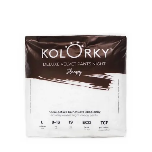 KOLORKY Deluxe Velvet nočné nohavičkové plienky L (8-13 kg) 19 kusov