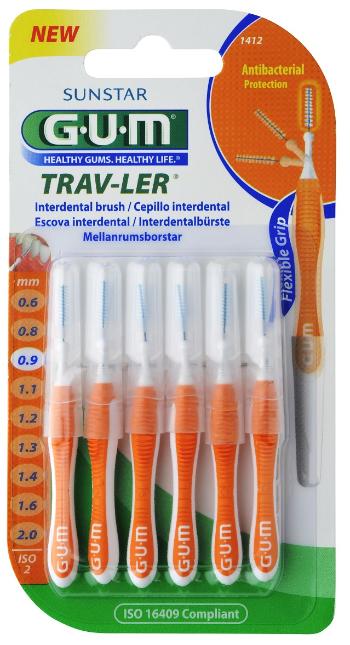 GUM TRAV-LER mezizubní kartáček s chlorhexidinem, cylindrický, ISO 2, 0,9 mm, 6 ks