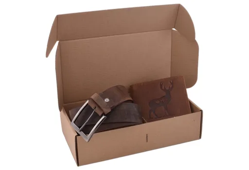 Poľovnícky darčekový set jeleň celý - pánska peňaženka 2911908 a pánsky opasok tmavý hladký 747,skl.