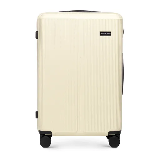 Stredne veľký kufor z ABS s jemnými pruhmi, krémový 56-3A-602-89