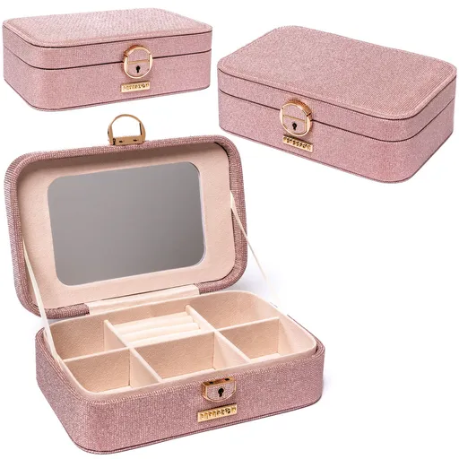 Priestranná elegantná ružová šperkovnica s kľúčikom - Peterson