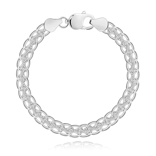 Náramok z 925 striebra - pletenec, oválne očká, tenká retiazka