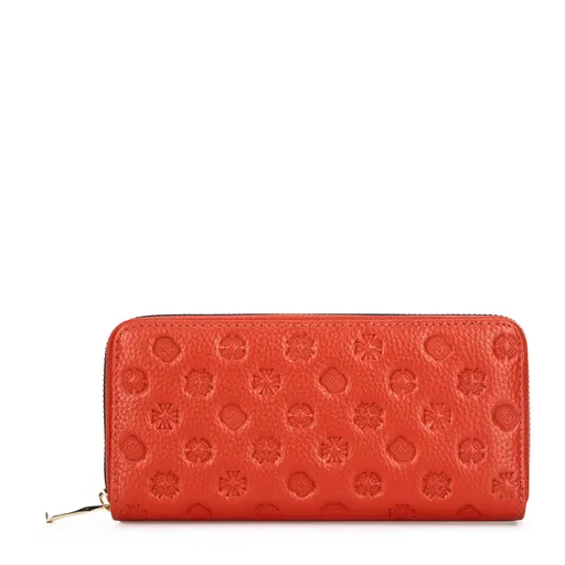 Veľká dámska kožená peňaženka s embosovaním oranžová 99-1E-364-6