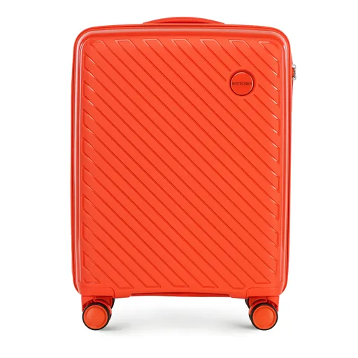 Malý polypropylénový kufor s reliéfnymi pruhmi, oranžový 56-3T-201-55