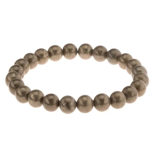 Elastický náramok, šedozelené guľôčky pyritu na priehľadnej gumičke