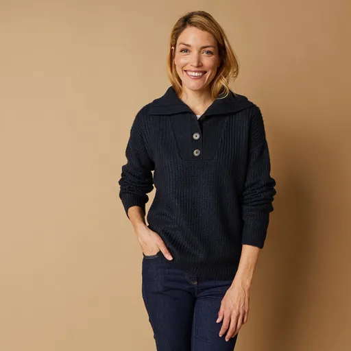 Pulóver so stojačikom, pletený hladký vzor mohérový na dotyk