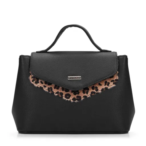 Kabelka kufrík s ozdobnou vložkou so zvieracím vzorom malá čierna