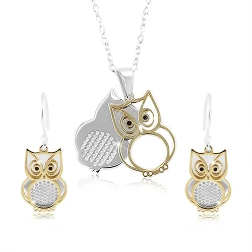 Sada zo striebra 925, dvojitá sovička v striebornej a zlatej farbe