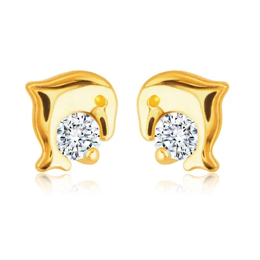 Náušnice zo 14K zlata - skákajúci delfínik s okrúhlym čírym zirkónikom