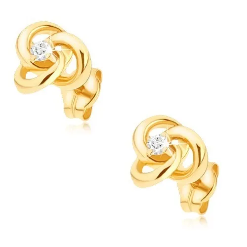 Zlaté náušnice 9K uzol s prepletenými prstencami a zirkónom