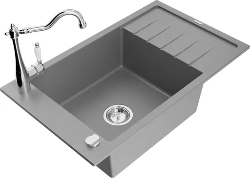 MEXEN/S MEXEN/S - Elias granitový drez 1-miska vrátane batérie Carla, šedá 6511-71-670700-00