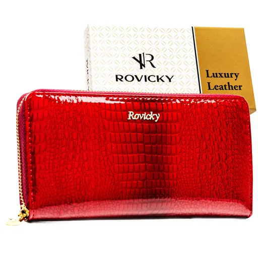 Dámska lakovaná kožená peňaženka typu puzdro v červenej farbe so zapínaním na zips – Rovicky