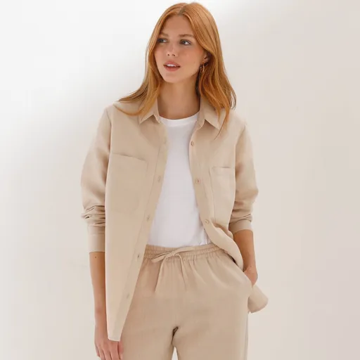 Dlhá košeľa zo zmesi bavlny a ľanu s vreckami