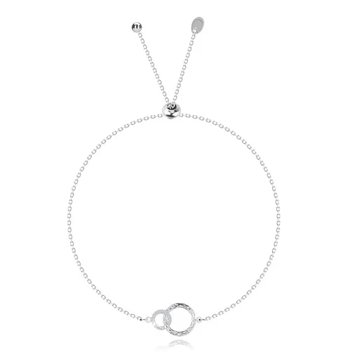 Nastaviteľný strieborný 925 náramok - spojené prstence, číre zirkóny