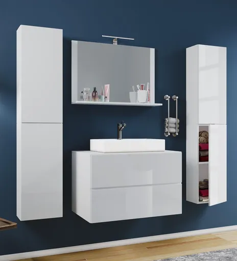 VCM 5dílná umyvadlová skříňka Lendas XL 80 cm se zrcadlem a 2 vysokými skříňkami, bílá