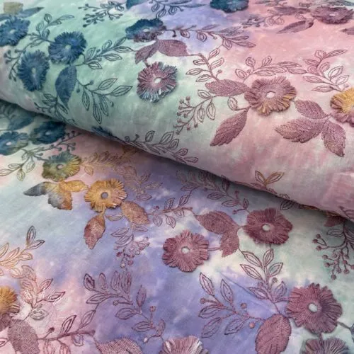 Bavlnená látka TIE DYE EMBROIDERY Poppy design C