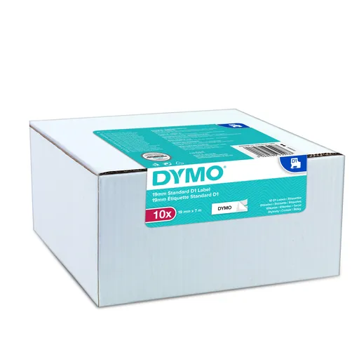 Dymo D1 45803, 2093098, 19mm x 7m, čierna tlač/biely podklad, originální pásky, 10ks