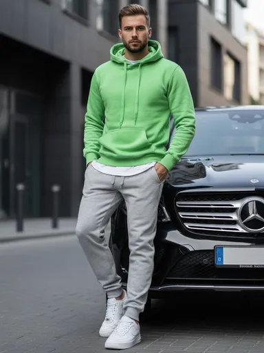 Zelená pánska mikina s kapucňou.