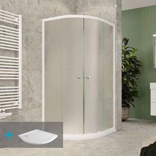 MEREO Mereo Sprchový set z Kory Lite, štvrťkruh, 90 cm, biely ALU, sklo Grape a nízké SMC vaničky CK35121ZN