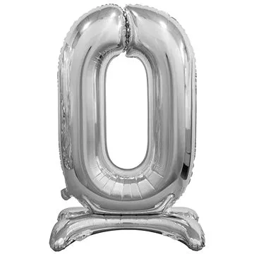 Balónik fóliový číslica strieborná na podstavci –  74 cm – 0 (5902973129281)