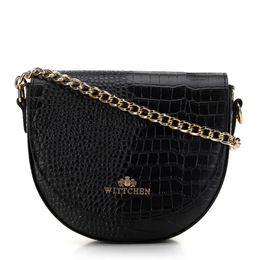 Dámska kožená listová kabelka croco na retiazke čierno-zlatá 99-4E-020-1G