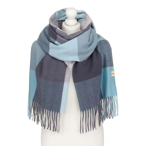 Obojstranný modrý dámsky šál so strapcami – Rovicky