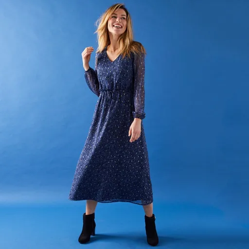 Dlhé šaty, voál so zlatou potlačou