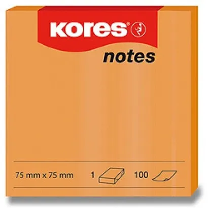 Bloček samolepiaci 75x75mm oranžový neón 100 listov Kores