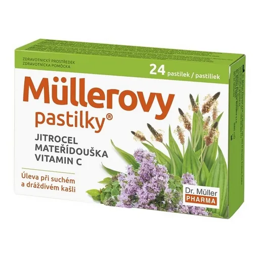 DR. MÜLLER Müllerove pastilky s skorocelom, materinou dúškou a vitamínom C 24 pastiliek