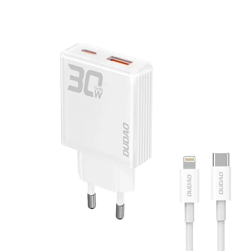 DUDAO A30EUL 30W GaN Sieťová nabíjačka USB / USB-C + Lightning kábel biela