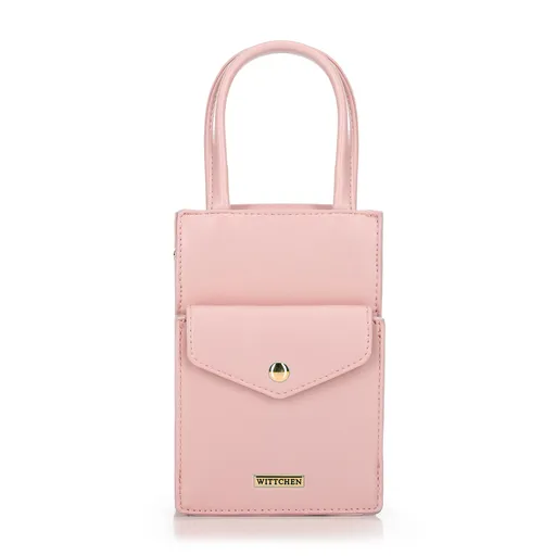 Dámska mini kabelka na telefón z ekokože ružová 100-4Y-227-P