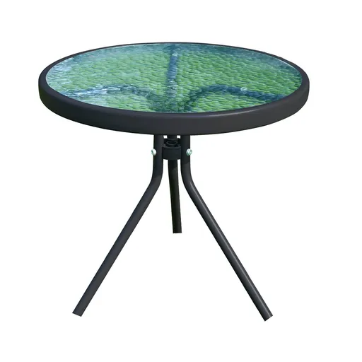 Záhradný stolík, čierna oceľ/tvrdené sklo, HABIR