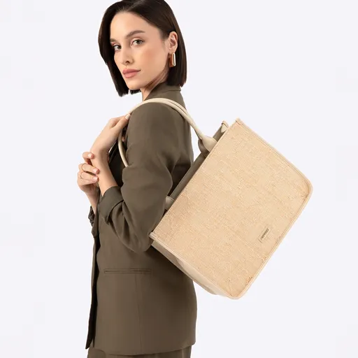 Dámska shopperka s pleteným vzhľadom béžová