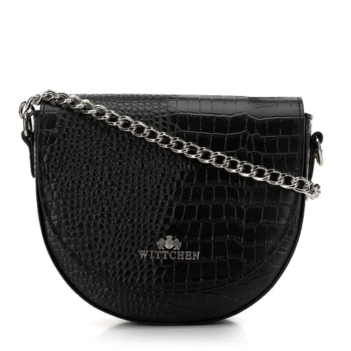 Dámska kožená listová kabelka croco na retiazke čierno-zlatá 99-4E-020-1S