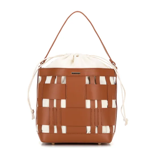 Pletená kabelka vak z ekokože hnedá 100-4Y-423-5