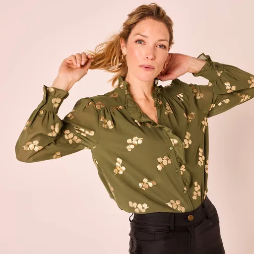 Blúzka s volánikmi a zlatou potlačou