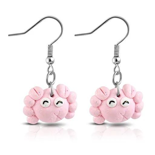 FIMO náušnice, malý krab svetloružovej farby, háčiky