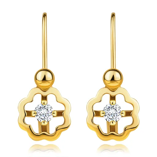 Náušničky z 9K žltého zlata - kvet s čírym zirkónom, detská brizúra