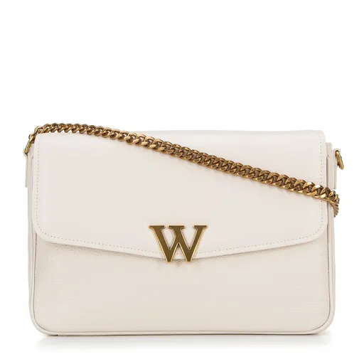 Dámska crossbody z kože s dekoratívnym zapínaním krémová 100-4E-213-0